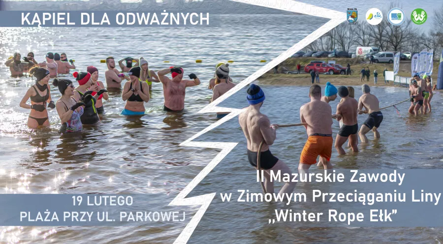 Kąpiel dla odważnych i II Mazurskie Zawody w Zimowym Przeciąganiu Liny